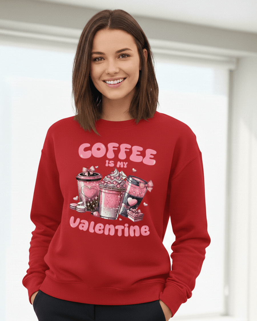 Valentine Sweatshirt, Coffee Lover Crew Neck Soft Cotton Casual Wear — view 3