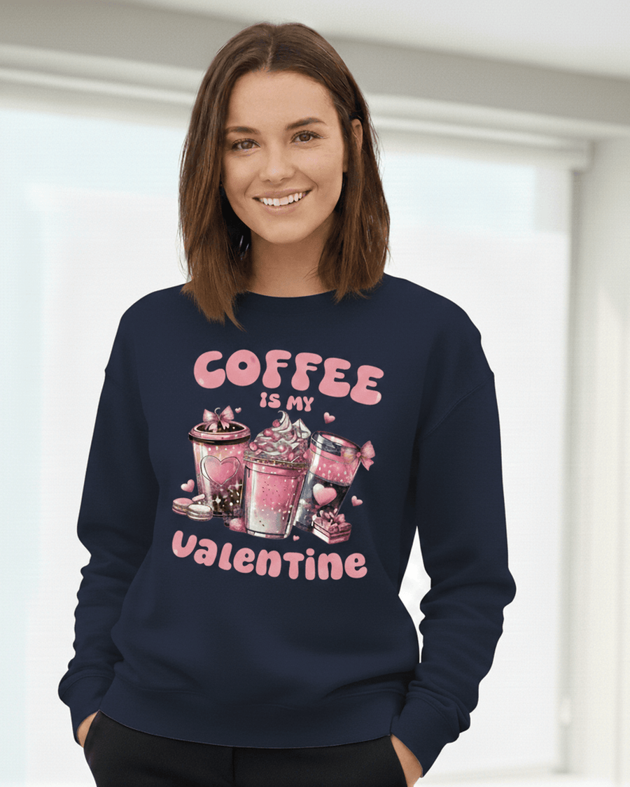Valentine Sweatshirt, Coffee Lover Crew Neck Soft Cotton Casual Wear — view 10