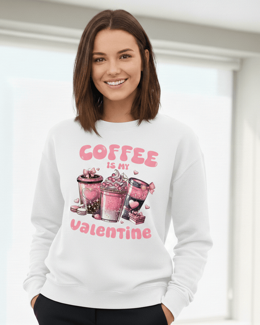 Valentine Sweatshirt, Coffee Lover Crew Neck Soft Cotton Casual Wear — view 5
