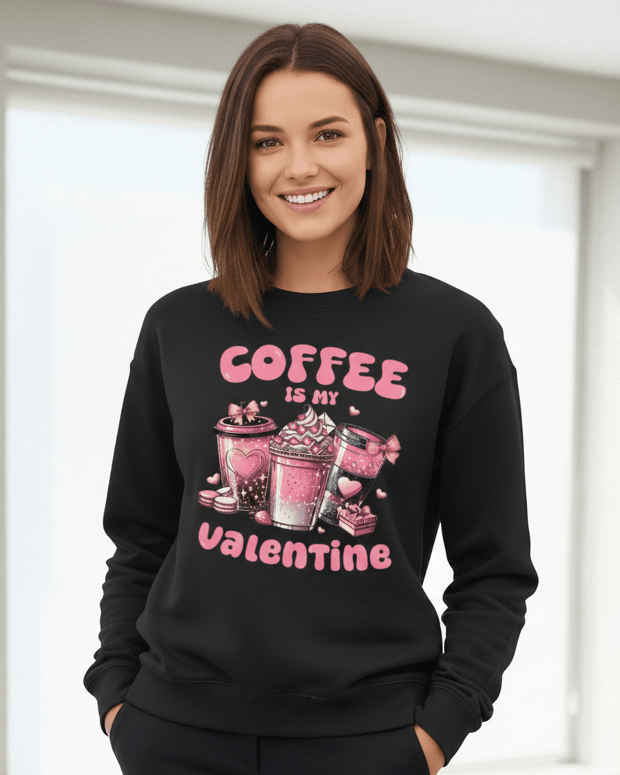 Valentine Sweatshirt, Coffee Lover Crew Neck Soft Cotton Casual Wear
