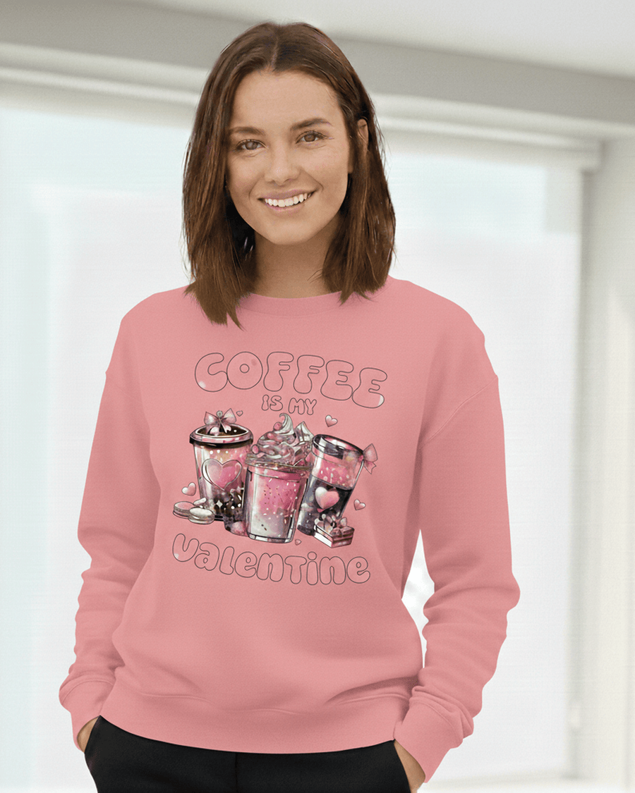 Valentine Sweatshirt, Coffee Lover Crew Neck Soft Cotton Casual Wear — view 7