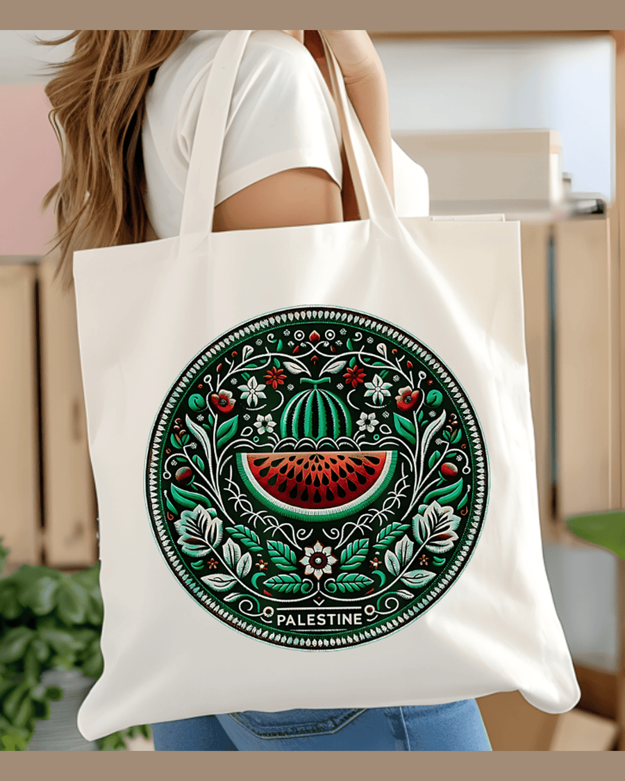 Watermelon Design Tote, Palestine Graphic Canvas Shopper Bag, Eco Friendly