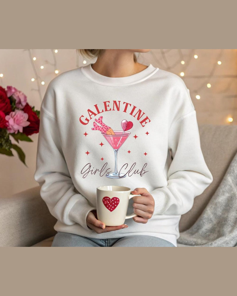 Valentine Sweatshirt, Galentine Girls Club Cozy Cotton Pullover Hoodie — view 4