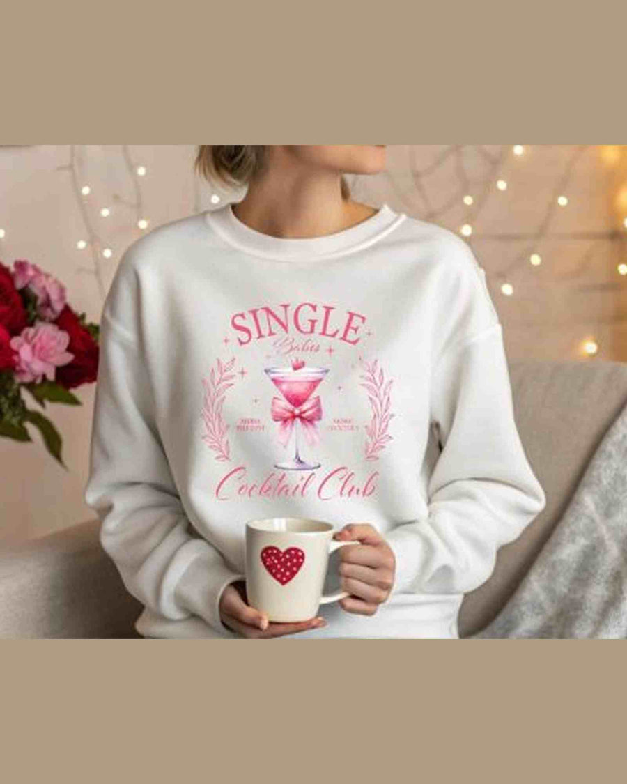 Valentine Sweatshirt, Single Babes Cocktail Club Cozy Cotton Holiday Top — view 3