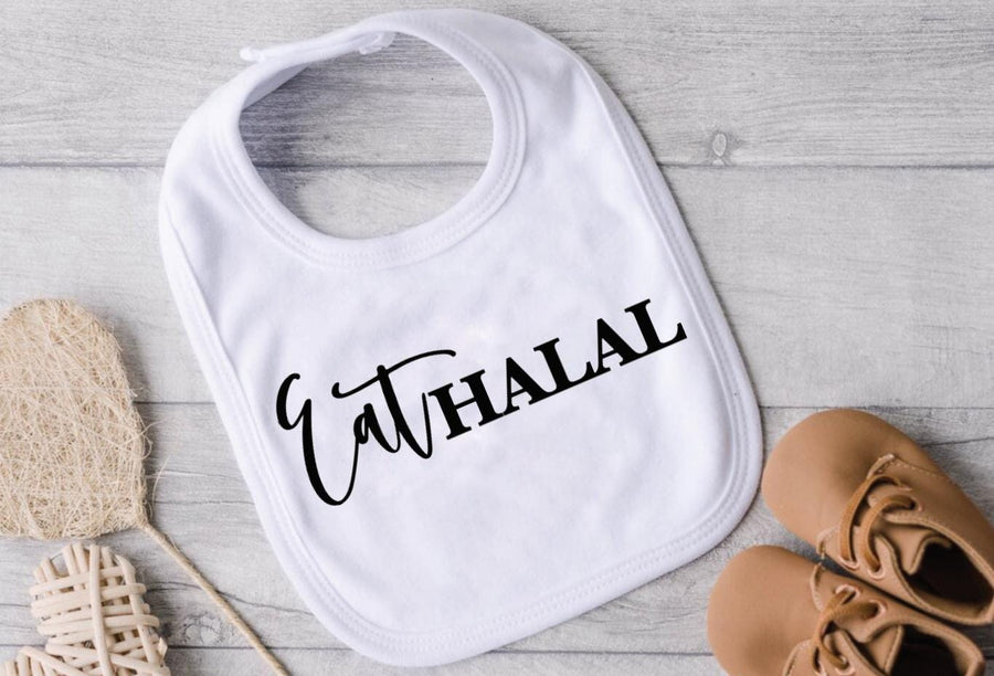Eat Halal Baby Bib, Muslim Baby Gifts, Funny Baby Shower Gift, Islamic Gift, Bismillah Bib, Baby Bib Islamic