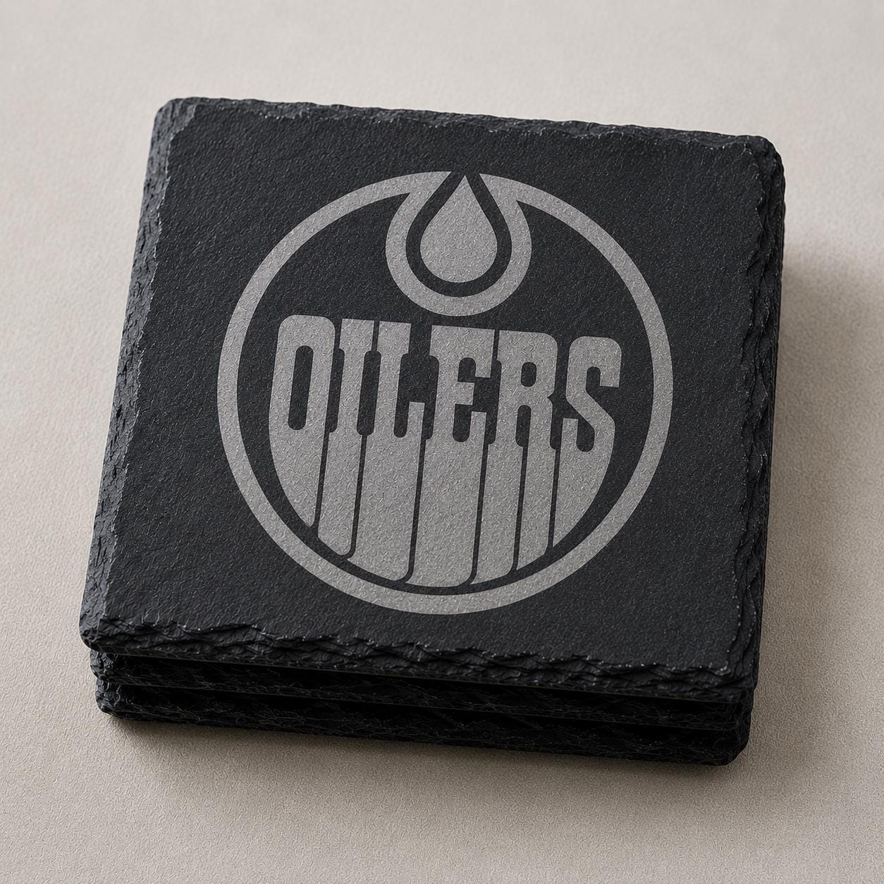 Edmonton Oilers Coaster, Engraved Slate, 4 Inches Round or Square