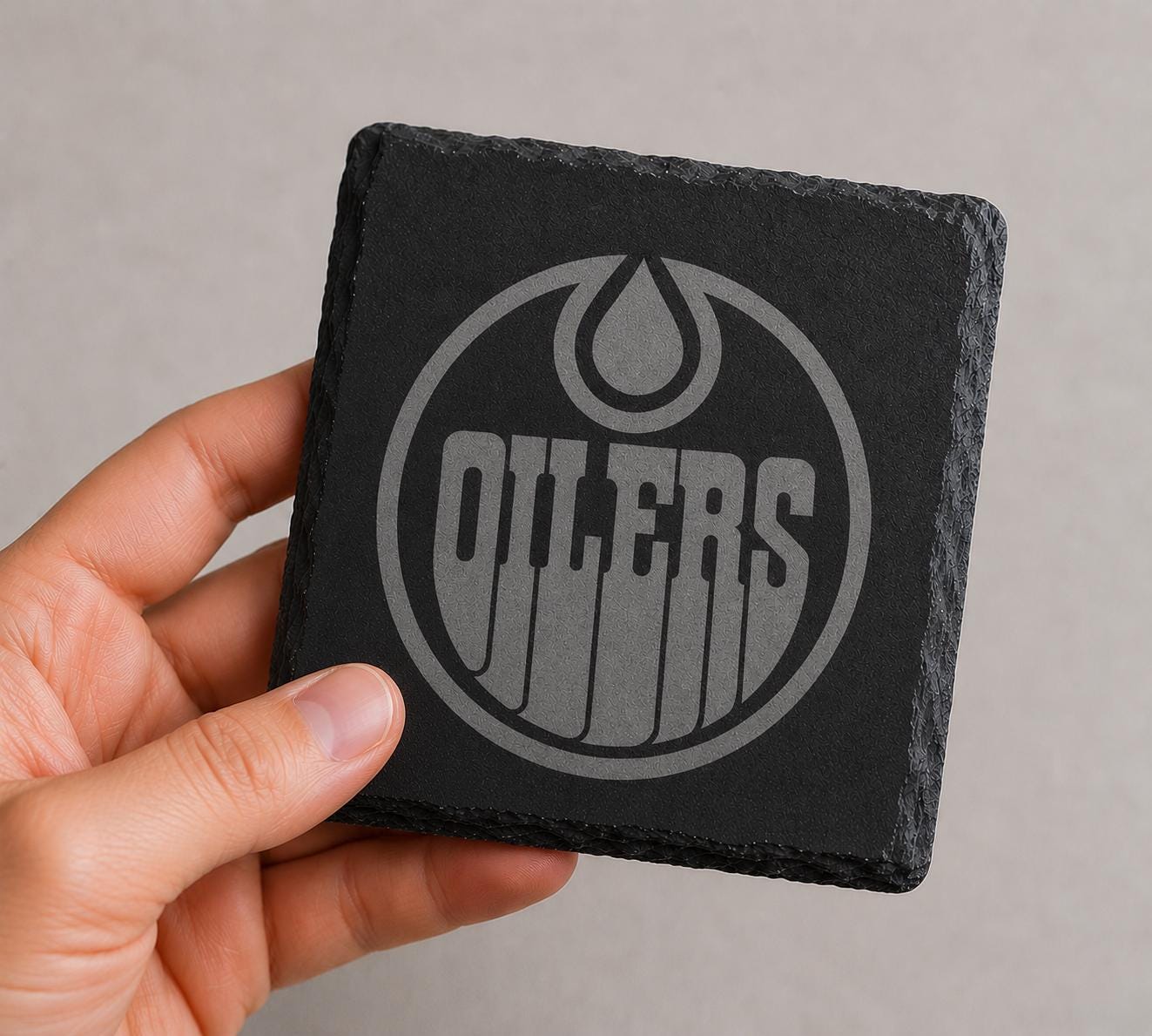 Edmonton Oilers Coaster, Engraved Slate, 4 Inches Round or Square — view 2
