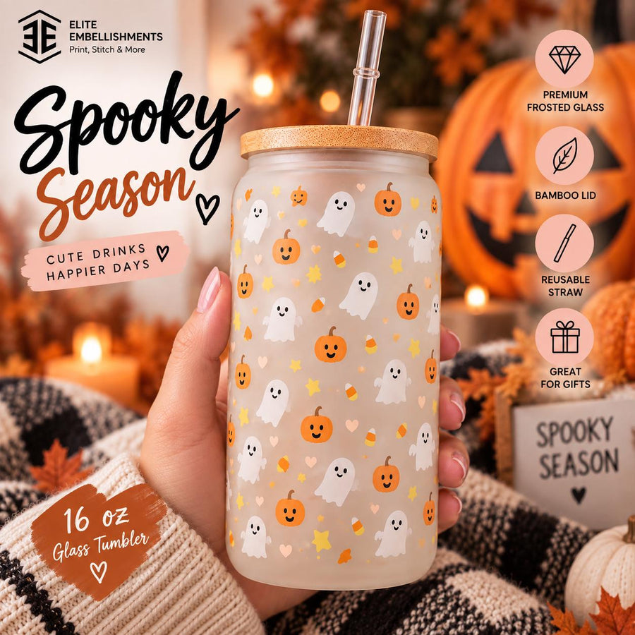 Cute Ghost 16 oz Frosted Glass Halloween Tumbler