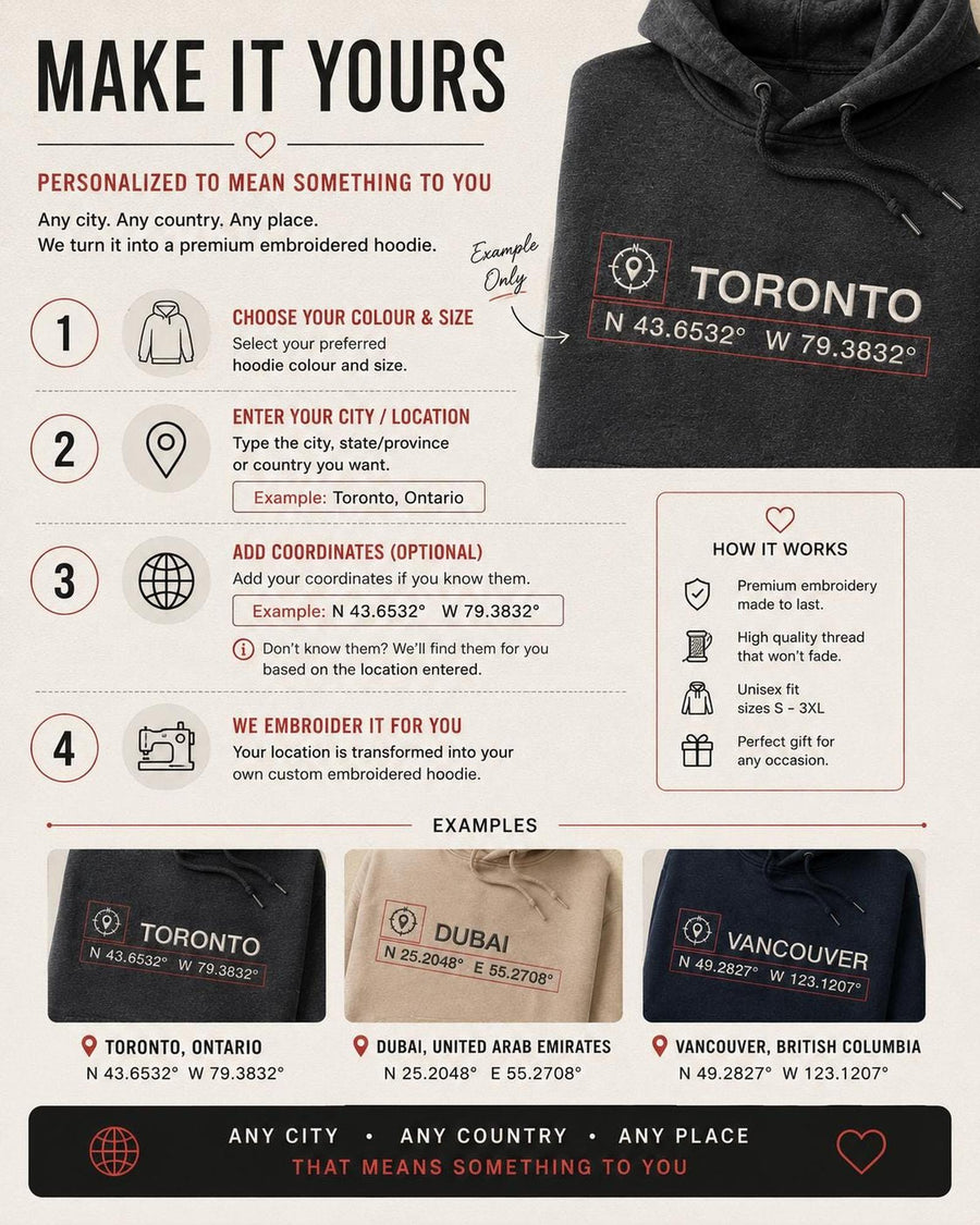 Personalized Coordinates Embroidered Sweatshirt & Hoodie