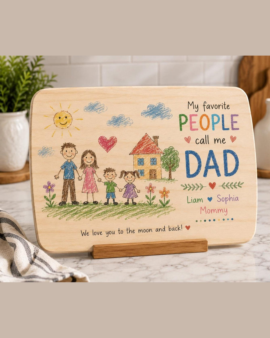 Personalized Photo Bamboo Cutting Board – photo cutting board with kids' drawing for Dad