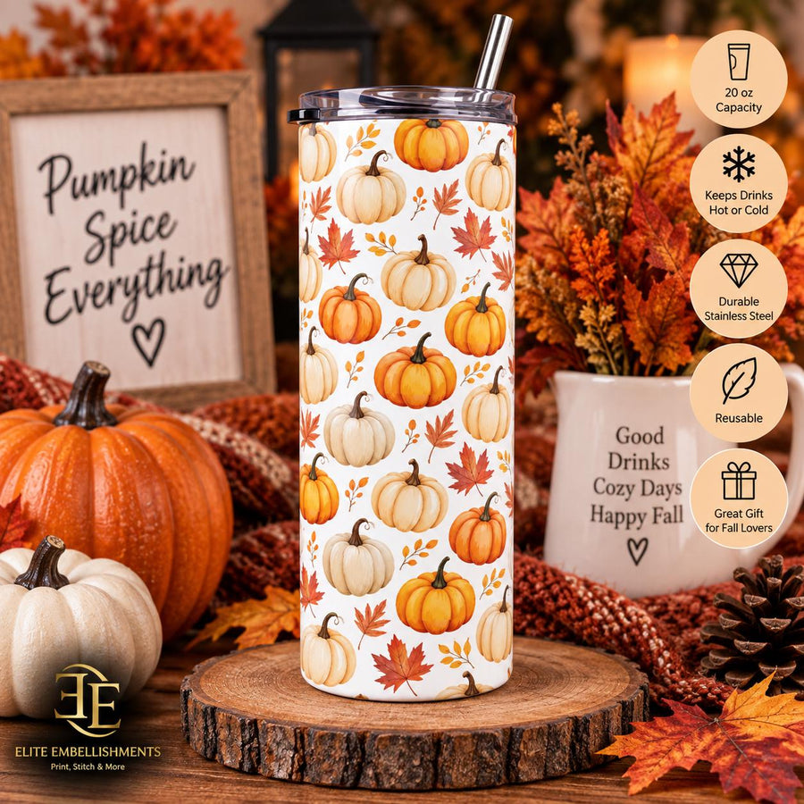 Fall Pumpkin 20oz Tumbler – pumpkin print tumbler with fall decor
