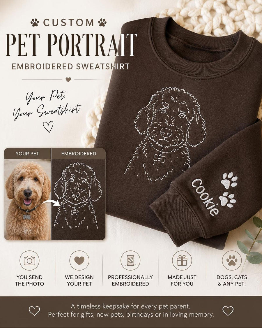 Custom Pet Portrait Embroidered Hoodie & Sweatshirt