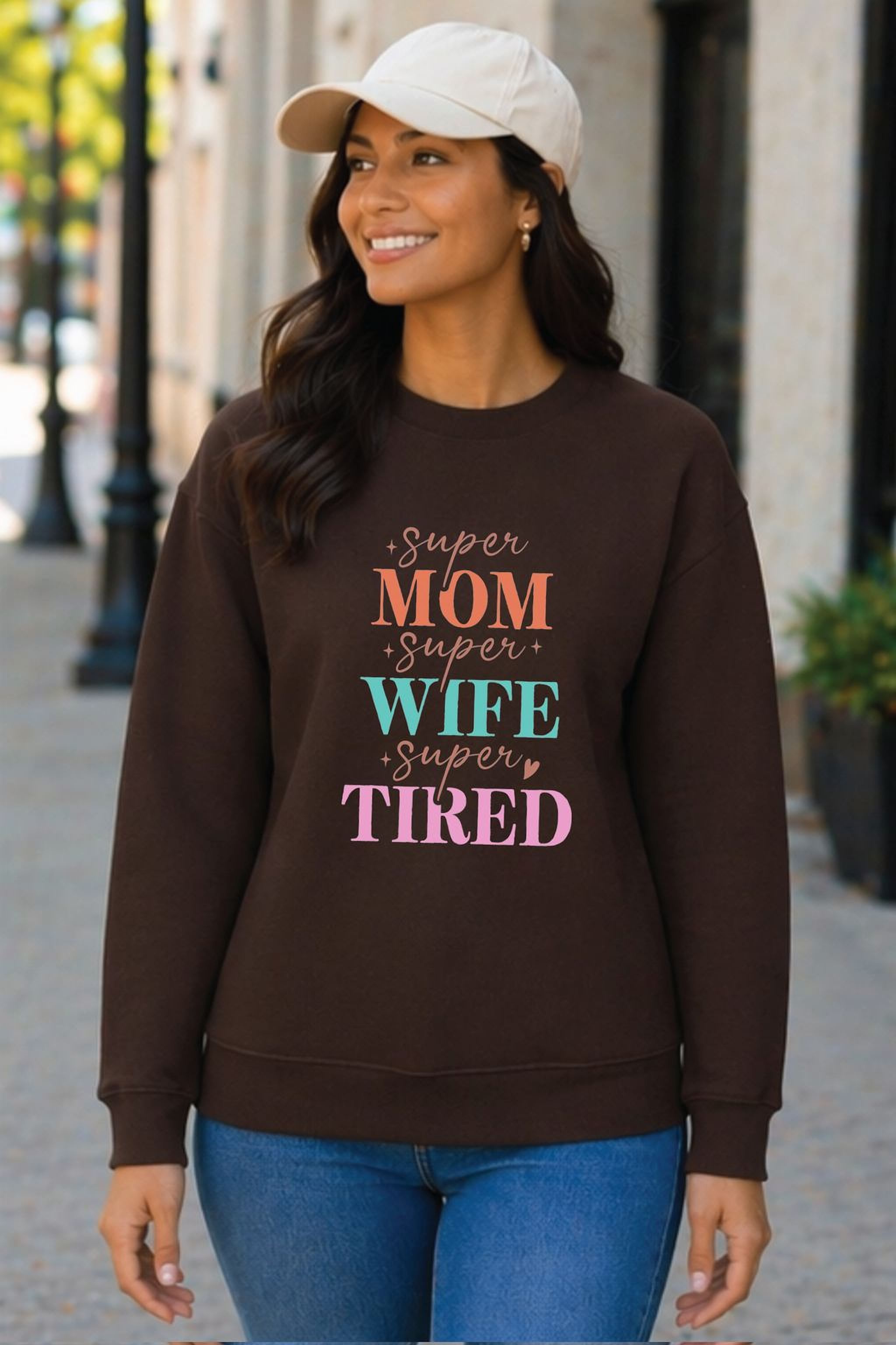 Dark chocolate Mom Wife Tired sweatshirt – warm mom sweater gift Canada