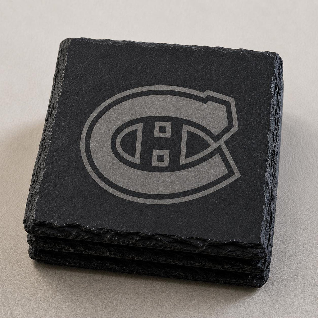 Montreal Canadiens Slate Coaster, Engraved Hockey Stone Coaster