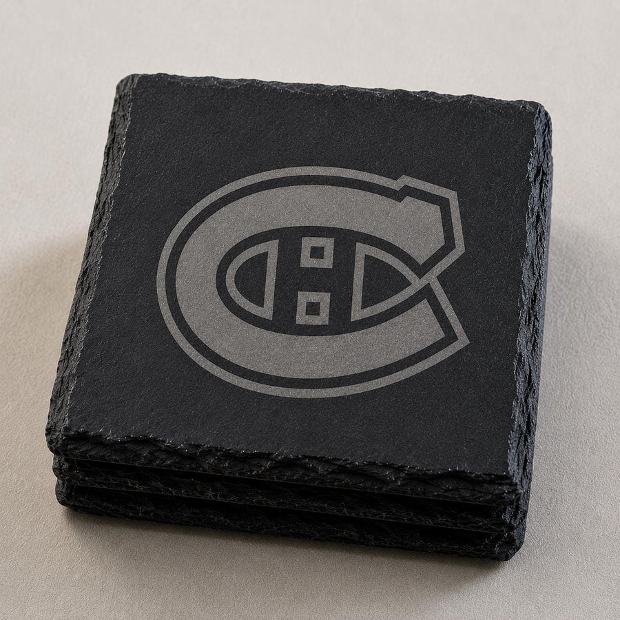 Montreal Canadiens Slate Coaster, Engraved Hockey Stone Coaster
