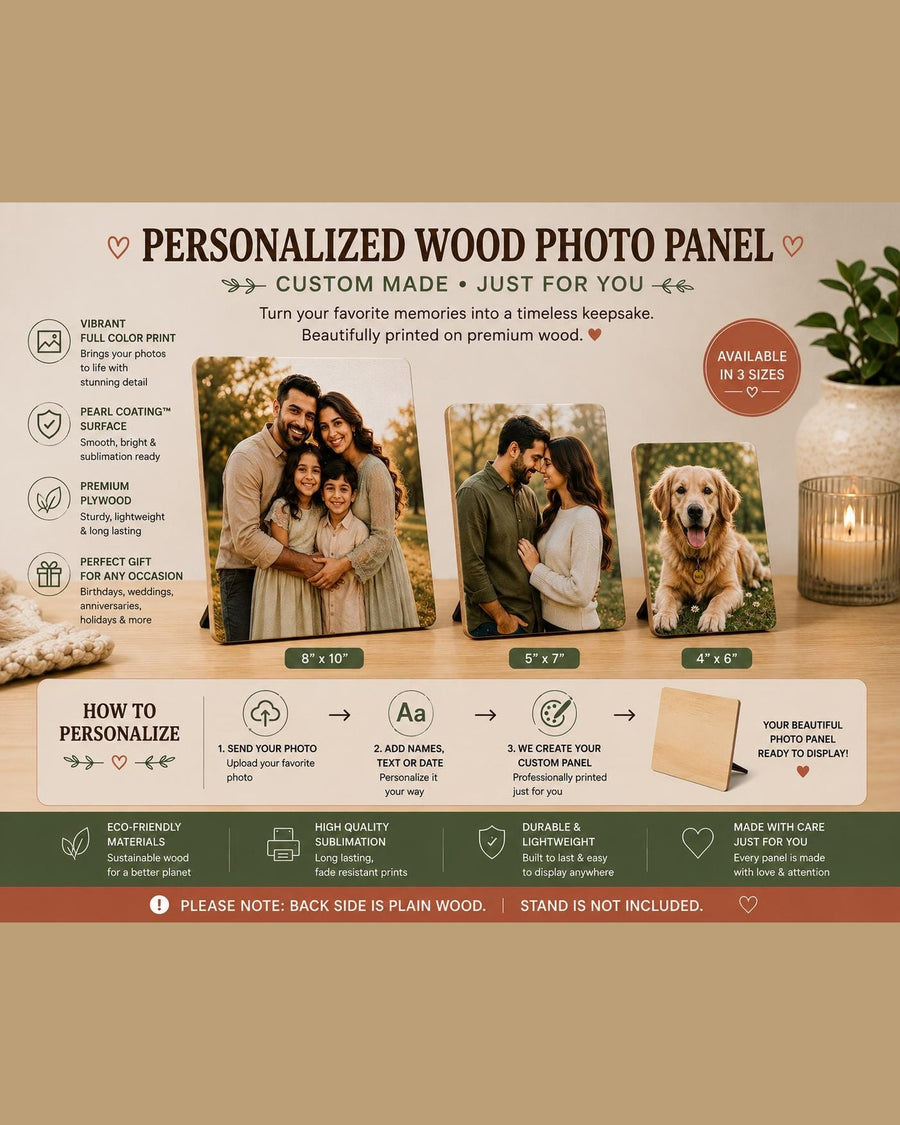 Personalized photo panel available in 4x6 5x7 and 8x10 sizes