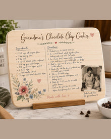 Personalized Photo Bamboo Cutting Board – cutting board printed with handwritten family recipe