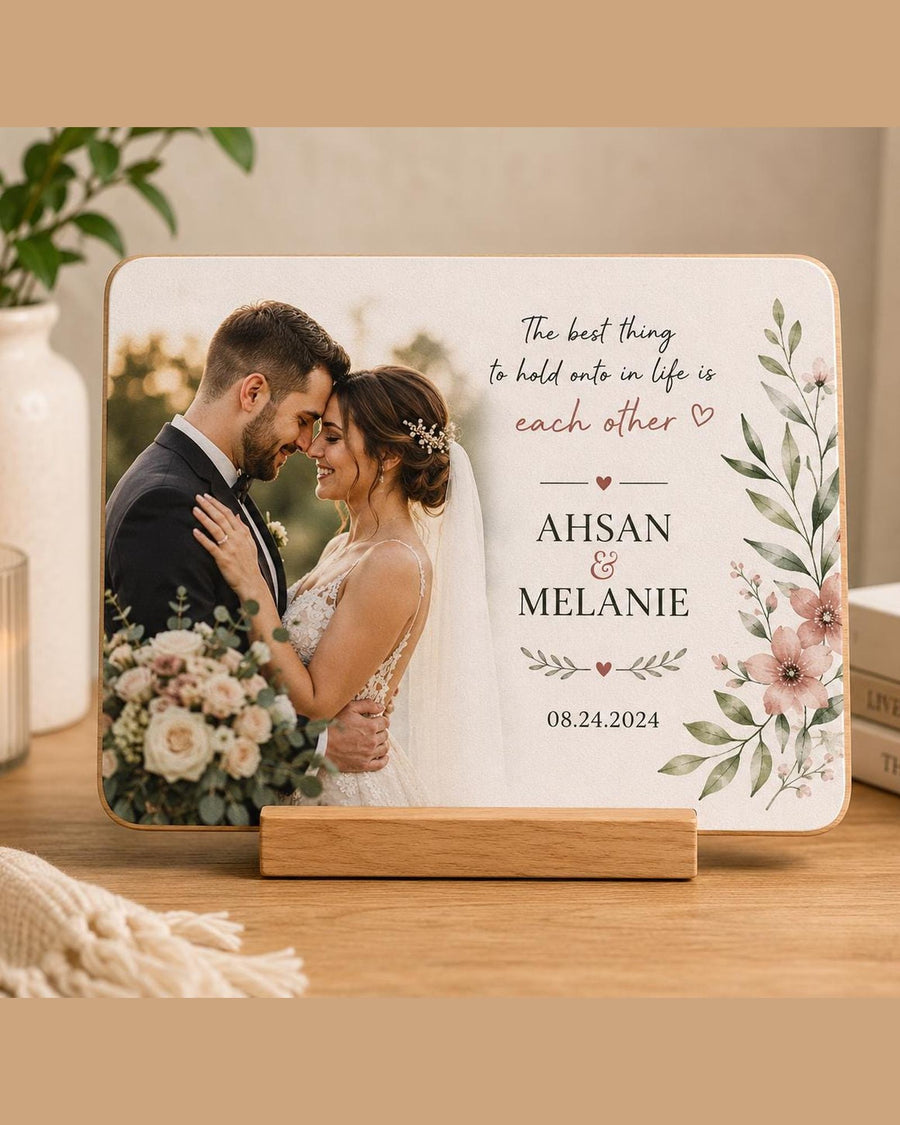 Personalized wedding photo panel with names and anniversary date