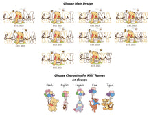 a collection of illustrations and character names related to Winnie the Pooh and Tigger, along with options for choosing main design and character names for kids' names on sleeves.