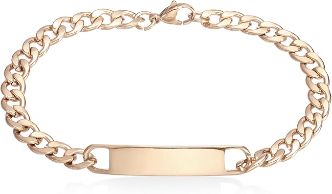 Gold ID Bracelet, 18K Gold Jewelry Curved Bar Stainless Steel Accessory