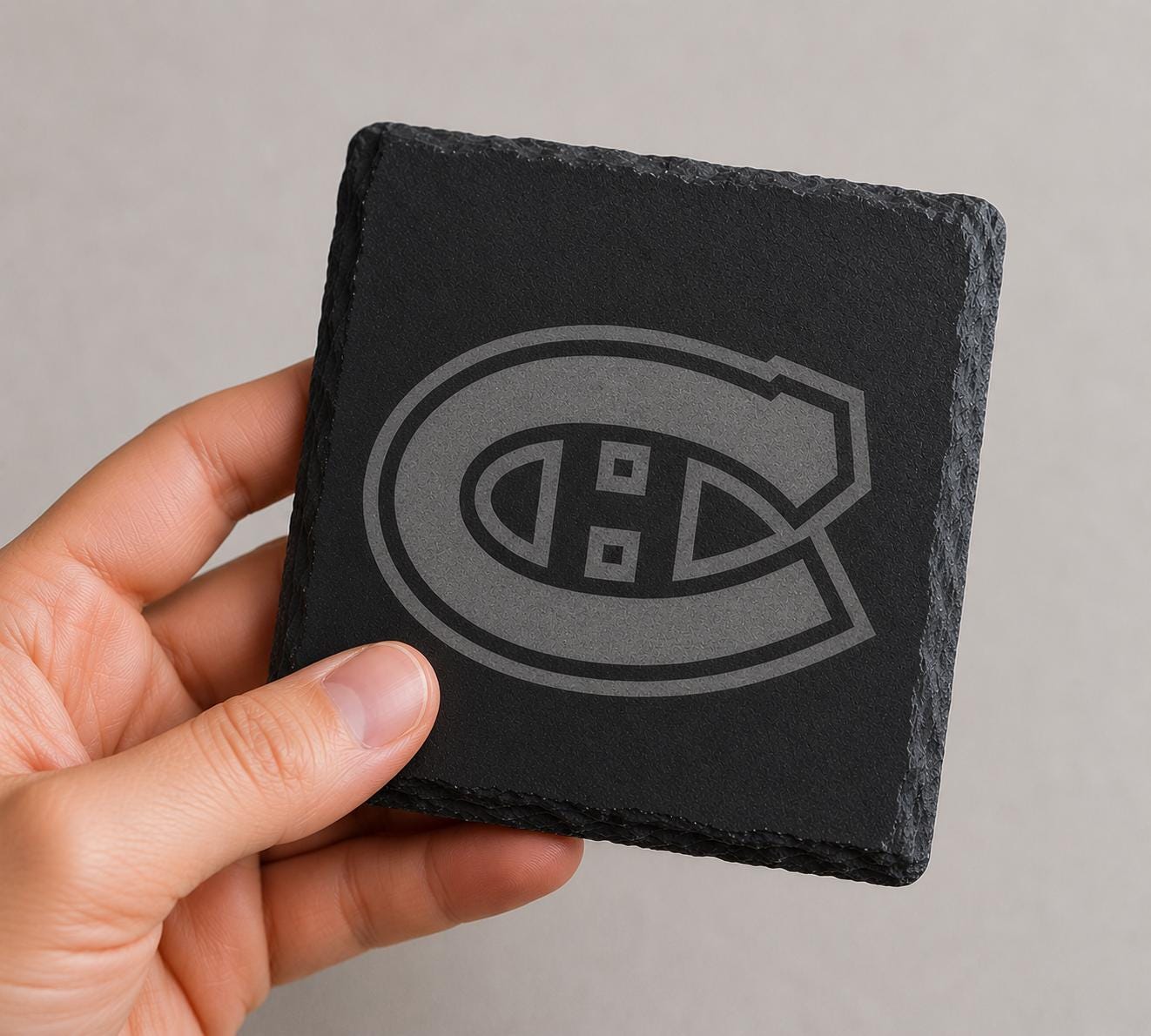 Montreal Canadiens Slate Coaster, Engraved Hockey Stone Coaster — view 2