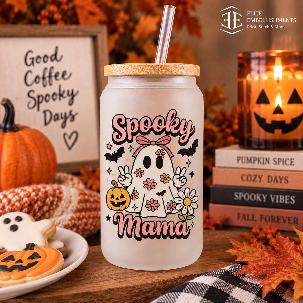 Spooky Mama 16 oz Glass Tumbler
