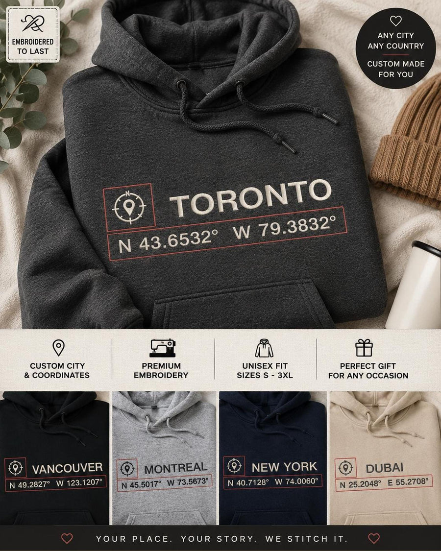 Personalized Coordinates Embroidered Sweatshirt & Hoodie