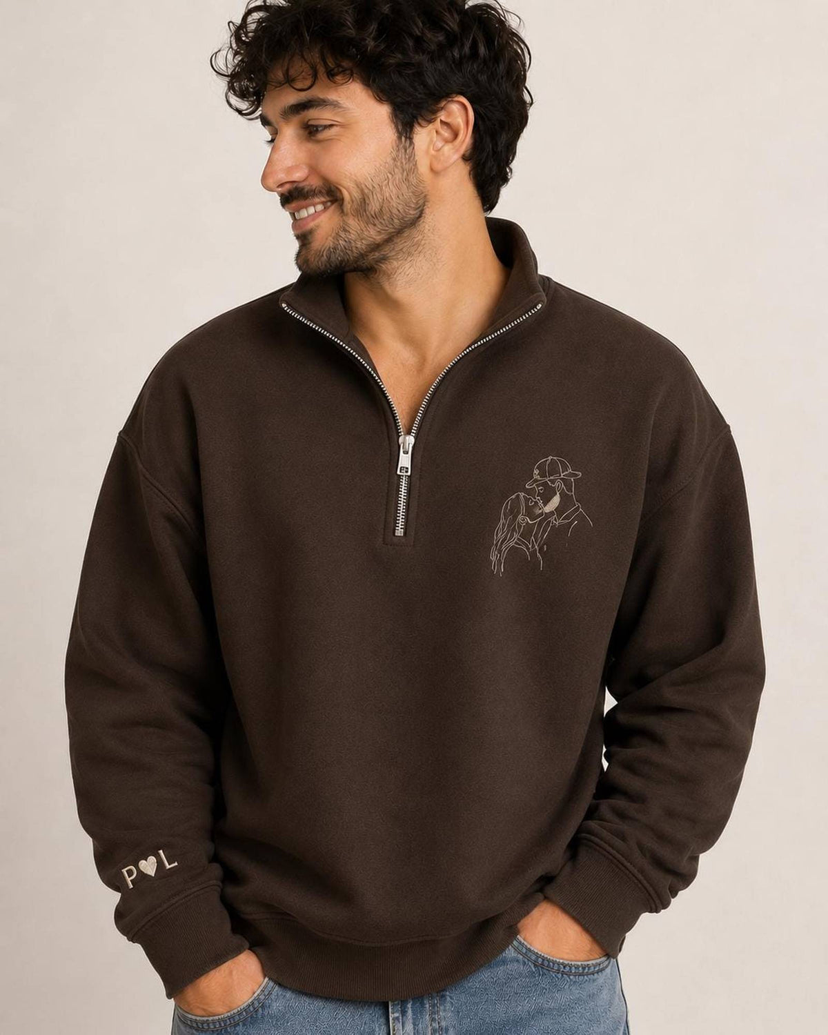 Custom Photo Portrait Embroidered Quarter Zip