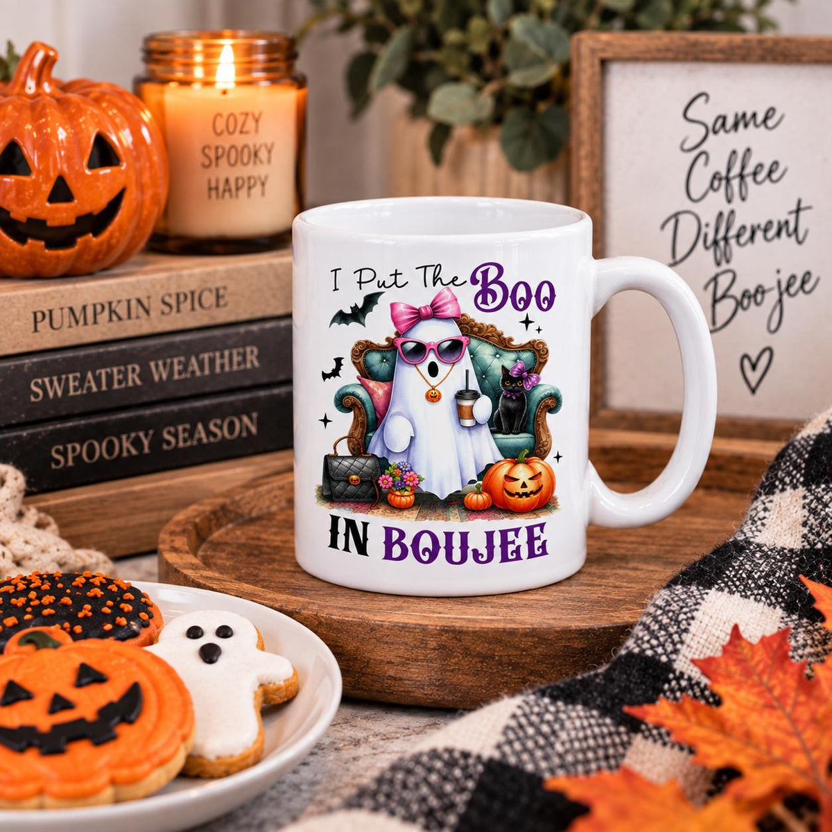 Boujee Halloween Mug 15oz – I Put the Boo in Boujee mug, back view