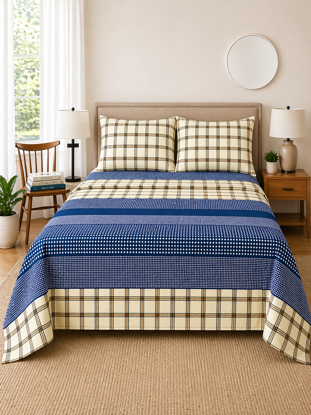 Blue Stripe Microfiber Bedding Set, Clean Modern Sheets — view 2