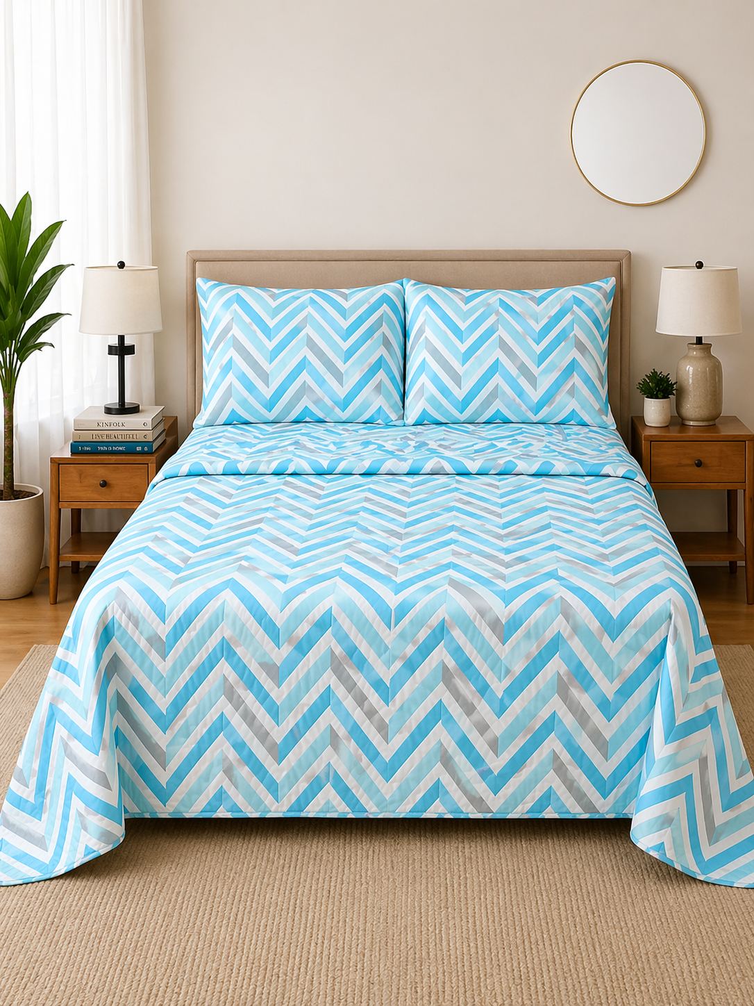 Aqua Chevron Microfiber Bedding Set, Fresh Modern Design — view 2
