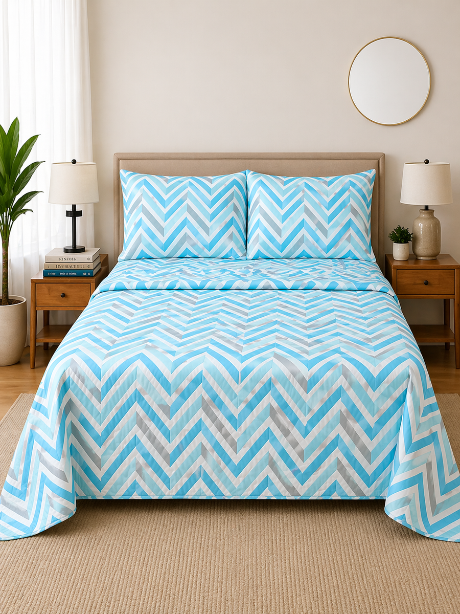 Aqua Chevron Microfiber Bedding Set, Fresh Modern Design — view 2