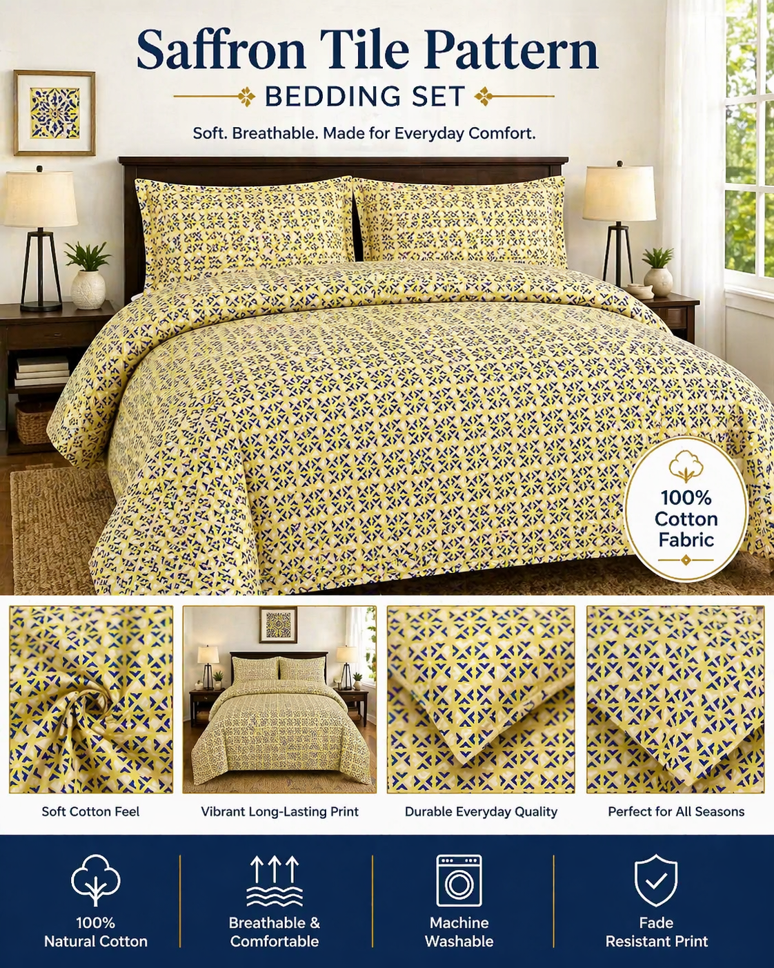 Cotton Bedding Set, Floral Bedsheets, 100% Cotton Fabric, Warm Tone Sheets