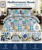 Cotton Bedding Set, Mediterranean Mosaic Bed Sheets, Soft, Breathable & Fade-Resistant