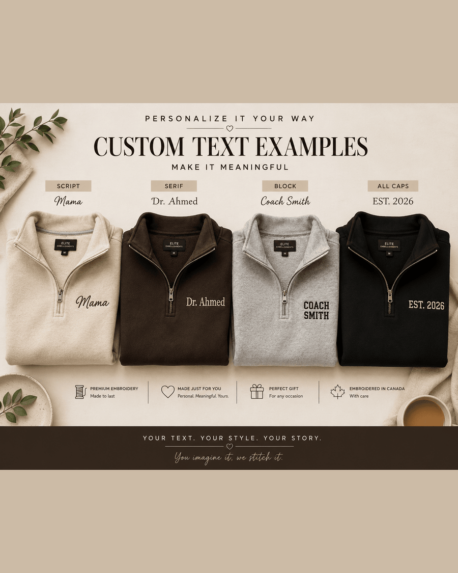 Custom Embroidered Premium Quarter Zip-up, Personalized Text, Everyday Wear (Made to Order)