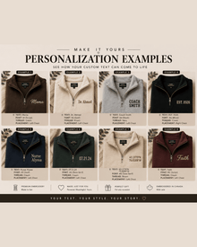 Custom Embroidered Premium Quarter Zip-up, Personalized Text, Everyday Wear (Made to Order)