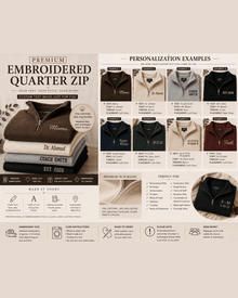 Custom Embroidered Premium Quarter Zip-up, Personalized Text, Everyday Wear (Made to Order)