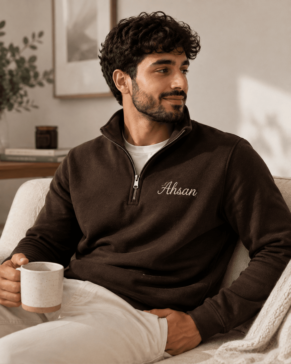 Custom Embroidered Premium Quarter Zip-up, Personalized Text, Everyday Wear (Made to Order)