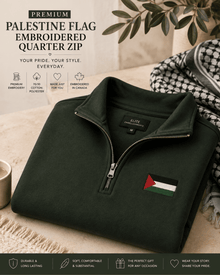 Palestine Embroidered Quarter Zip – Flag & Map Design