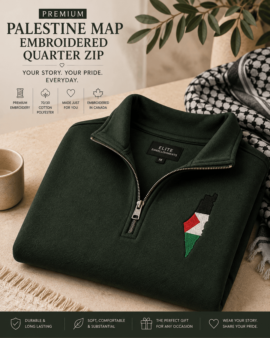 Palestine Embroidered Quarter Zip – Flag & Map Design