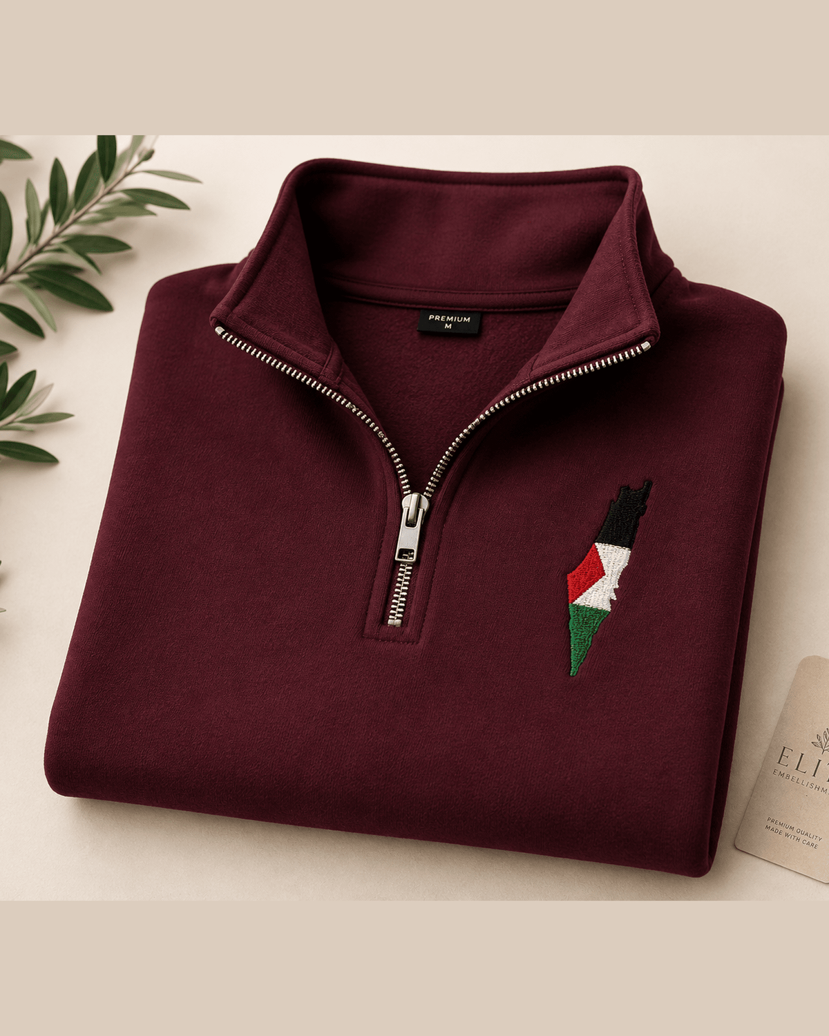 Palestine Embroidered Quarter Zip – Flag & Map Design