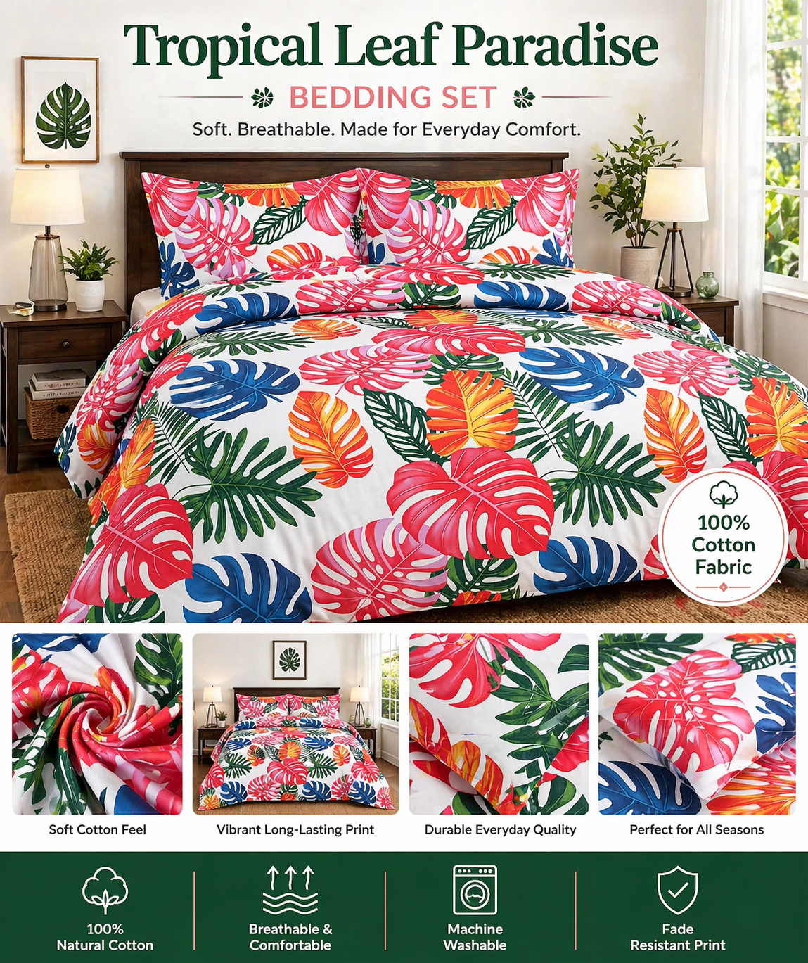 Cotton Bedding Set, Lavender Bloom Floral Soft Breathable Bed Linens