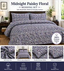 Cotton Floral Bedding, Midnight Paisley Classic Pattern Bed Sheets Set