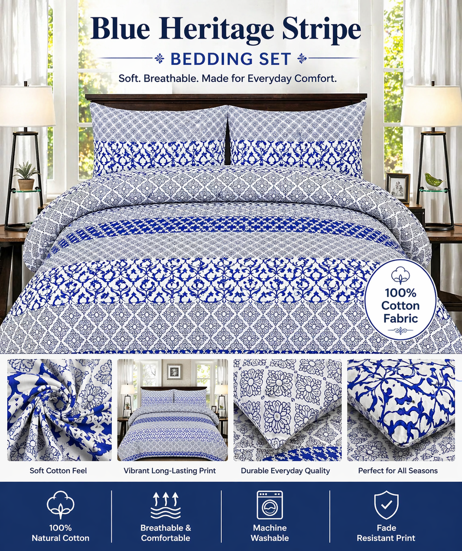 Cotton Bedding Set, Classic Stripe Sheets, Soft Breathable Bed Linen