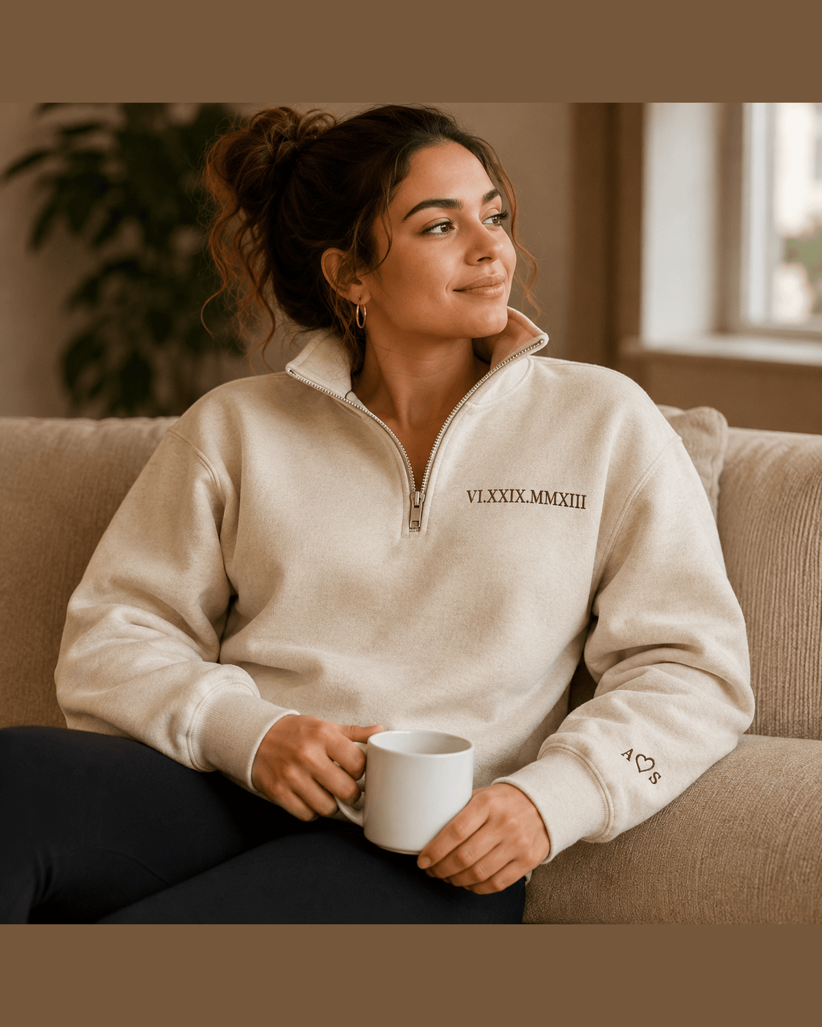 Personalized Roman Numeral Quarter Zip – Custom Embroidered Date Sweatshirt