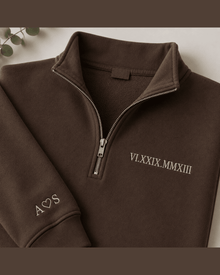Personalized Roman Numeral Quarter Zip – Custom Embroidered Date Sweatshirt