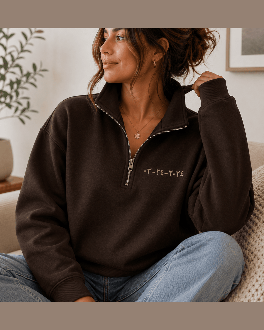Personalized Roman Numeral Quarter Zip – Custom Embroidered Date Sweatshirt