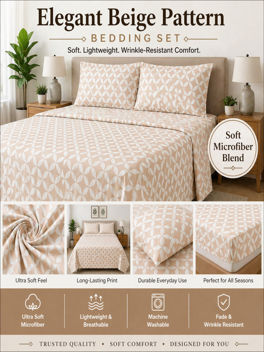 Soft Beige Microfiber Bedding Set, Elegant Neutral Sheets