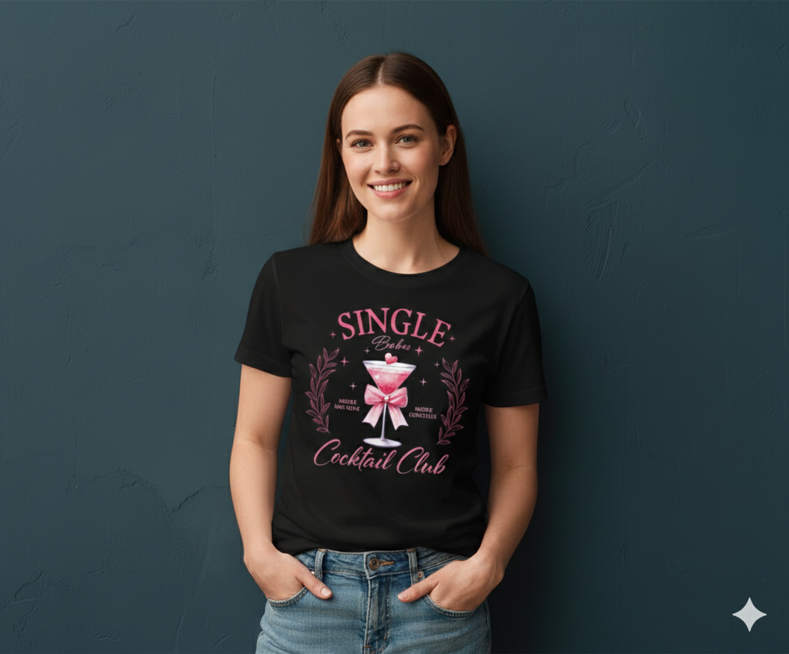 Valentine Tee, Single Babes Cocktail Club Casual Party Shirt, Premium Quality