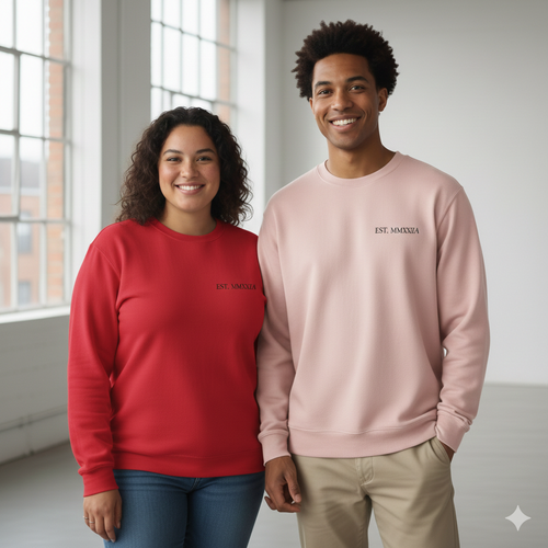 Couples Roman Numeral Hoodie, Custom Date Embroidery On Premium Quality Sweatshirt — view 2